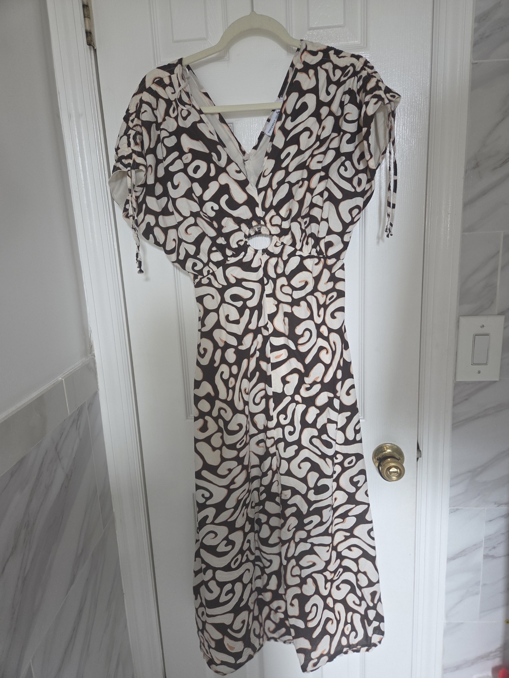 Sincerely Jules Brown and Cream Abstract Midi Dress